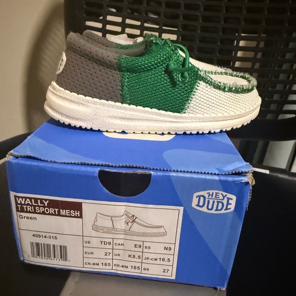 Hey Dude Kids Wally Tri Sport Mesh Sneakers - Green/White/Gray, Size 9C - Picture 1 of 5